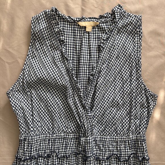 Hope & Harlow Navy Gingham Surplice Midi Dress Sz 12 Cotton - Picture 5 of 6